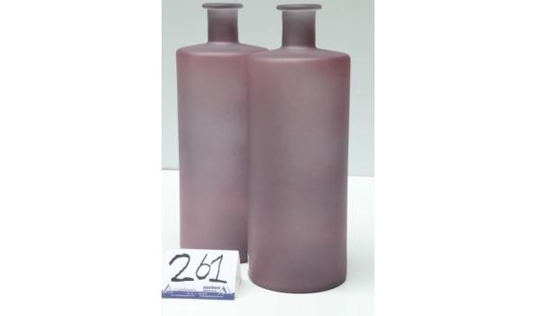 2 decoratieve glazen vazen, old pink mat, afm plm diam plm 15cm, h plm 40cm